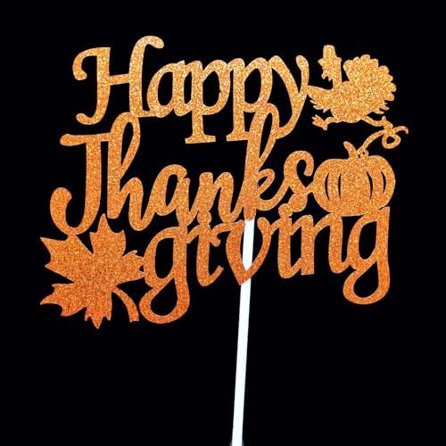 10Pcs Thanksgiving Cake Toppers, Pumpkin Turkey Fall Theme Cupcake Decorations, Happy Thanksgiving Day Glitter Party Supplies for Table Decor, DIY Baking Decoration Harvest Festival Dessert Decor