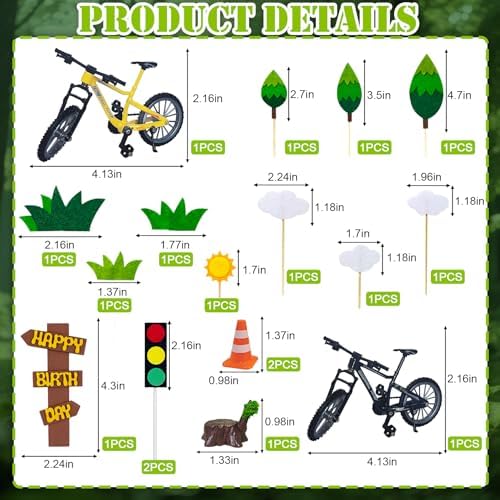 17Pcs Bicycle Cake Toppers Bike Cake Decorations for Bicycle Themed Birthday Party Supplies