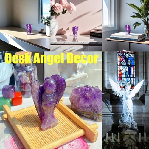 QINJIEJIE Amethyst Crystal Angel Crystals Healing Stones Guardian Angel Statue Pocket Gemstone Stocking Stuffers Purple Decor Polished Cute Carved Angel Figurine Spiritual Purple Gifts for Women Men