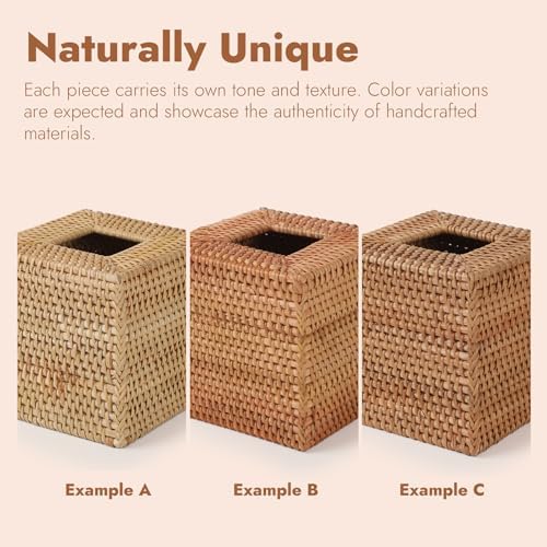 Rattan Tissue Box Cover Square, Hand Woven Wicker Tissue Holder, 5.5 x 5.5 X 5.7 inch, Natural