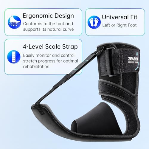 Plantar Fasciitis Brace Night Splint, Adjustable Foot Support for Heel Spur, Foot Drop & Achilles Tendonitis Relief, Comfortable Day & Night Use for Men and Women (Black, Large)