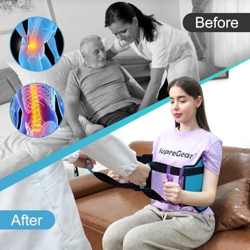 supregear Transfer Sling, 35" Lift Assist Gait Belt for Seniors and Disabled, Standing and Lifting Sling Mobility Aid, Safety Transfer Belt for Home Care Bed Wheelchair, Aqua