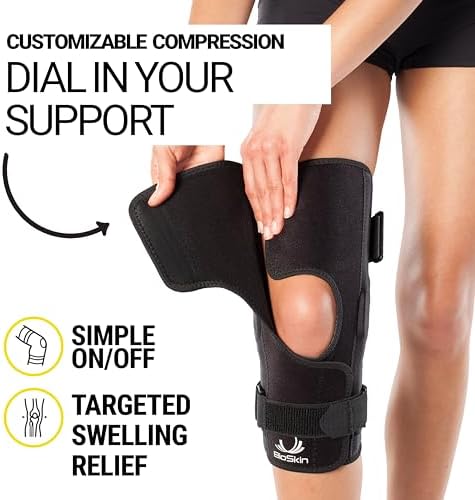 BioSkin Wraparound Hinged Knee Brace - Stays-in-Place Stability, Adjustable Compression Support for ACL/MCL, Meniscus & Arthritis, Lightweight Aluminum Side Hinges, Soft Breathable Hypoallergenic, Low-Profile (Medium)
