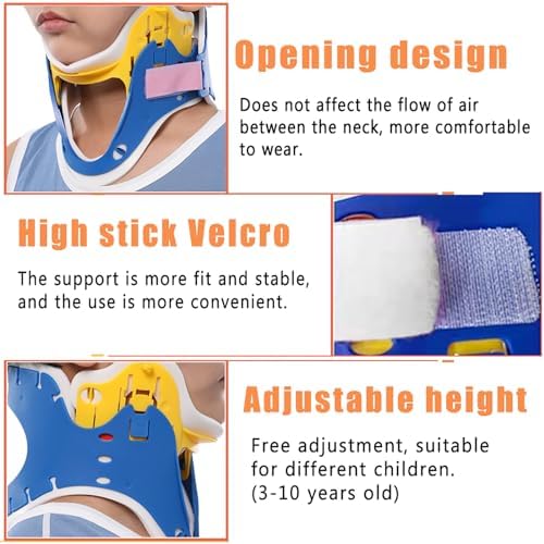 Kids' Neck Support Brace, Children Cervical Collar for 3-10 Years Old, Tightness and Height Adjustable, Large Open Design and Fits Chin Curve, for Torticollis, Muscle Strains, Whiplash