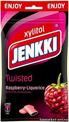 10 Bags x 100g of Jenkki Enjoy Twisted Raspberry - Licorice - Finnish - Xylitol - Chewing Gum