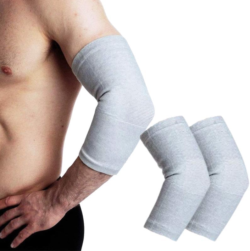 Wonder Care Bamboo Elbow Support Compression Sleeve for Tennis, Golf Elbow, Joint Pain Relief, White, Pack of 2 (Medium)