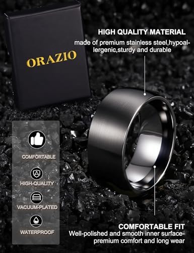 ORAZIO Stainless Steel Wedding Rings for Men Women 6mm 8mm Mens Wedding Band Sliver/Black/Gold Plated Brushed Matte Finish Surface High Polish Edge Mens Rings Engagement Promise Ring Comfort Fit 6-14
