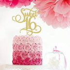 Sweet 16 Cake Topper - Gold Glitter 16th Birthday Party Decorations Supplies - Cheers to 16 Years, 16th Wedding Anniversary/Friendship Anniversary Party Cake Decor