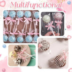 Honoson 50 Sets Cake Pop Sticks and Wrappers Kit with Clear Cake Pop Bags, 6 Inch Paper Lollipop Sticks and Bows for Cakepops, Candy and Chocolate, Mother's Day, Wedding and Party Favors (Pink)