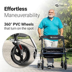 Helavo Bariatric Walker with Large, Height-Adjustable Seat, 550 lbs Weight Capacity, All Terrain 8-inch Wheels, 28-inch Wide - Extra Wide Heavy Duty Rollator for Seniors
