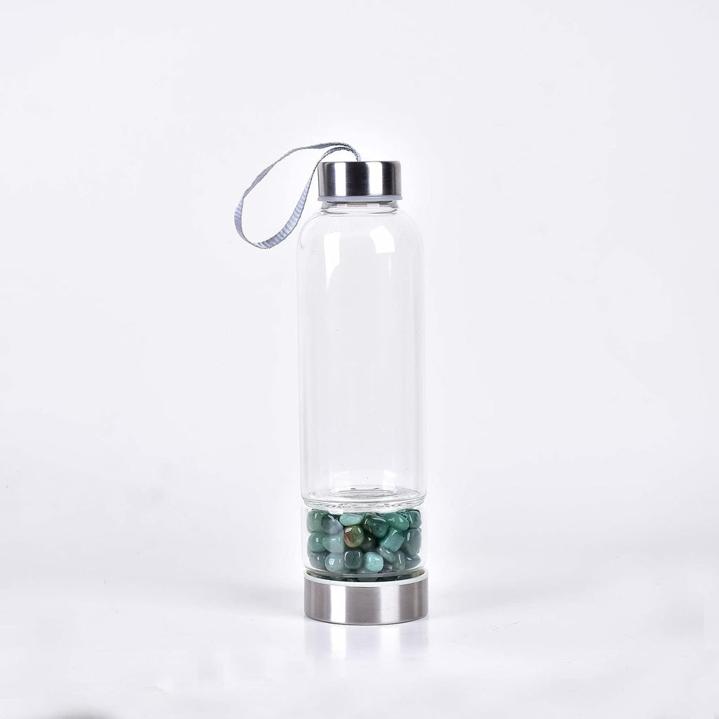 Natural Crystal Water Bottlel Healing Elixir Quartz Reusable Gem Glass Water Bottle for Making Elixir Infused Water with Crystal Energy Crystal Infused Gemwater 550Ml