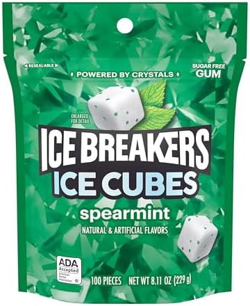 ICE BREAKERS Ice Cubes Spearmint Sugar Free Chewing Gum Pouch, 8.11 oz (100 Pieces)