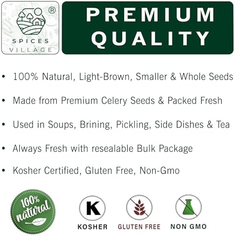 Spices Village Celery Seeds for Cooking, 7 Ounces - Whole Celery Seed Spice for Pickling & Canning - Certified Kosher, Gluten-Free, Non-GMO, Resealable Bulk Bag