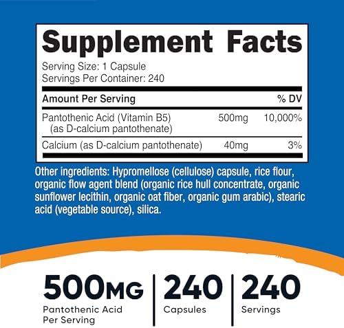 Nutricost Pantothenic Acid (Vitamin B5) 500mg, 240 Capsules