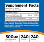 Nutricost Pantothenic Acid (Vitamin B5) 500mg, 240 Capsules