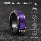 King Will 316L Stainless Steel Spinner Ring for Men Women-8mm Black/Silver/Gold Stress Anxiety Relief Fidget Ring Multiple Styles Wedding Band Comfort Fit Size 4-16