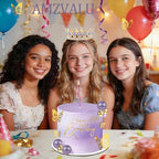 AMZVALU Crown Cake Topper, Purple & Gold Crown Balls Happy Birthday Cake Toppers Candles Butterfly, Corona Para Pastel, Crown Cake Decorations for Women Queen Princess (Gold, Moonlight Purple)