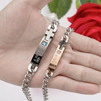 seensea Couples Matching Set 2 Pieces Link Bracelet Titanium Stainless Steel Chain Wrist Cuff for Valentine's Day Gift Jewelry