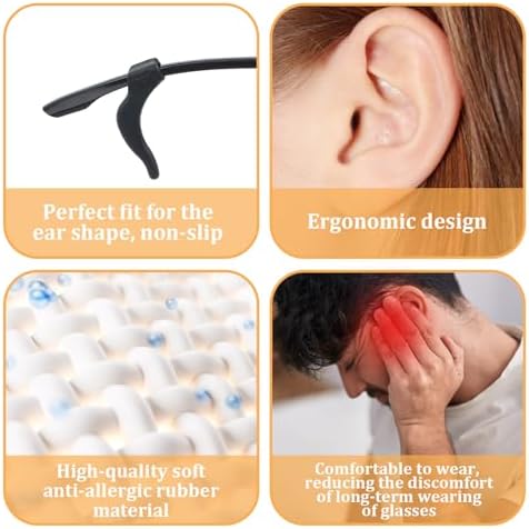 50 Piece Eyeglasses Retainers Sets Anti Slip Silicone Eyeglass Nose Pads Round Ear Gripper Holders Silicone Ear Hooks Glasses Temple Tips Sleeve for Eye Glasses Sunglasses(White, Black)