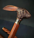 Copper Antique Bunny Head Handle Metal Jackrabbits Foldable Brass Handle Victorian Wooden Walking Stick Cane Ideal Vintage Gift Men Women Father/Mother