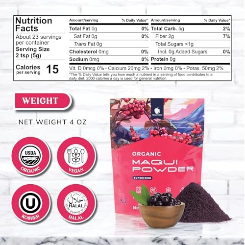Gourmanity Organic Maqui Berry Powder, Freeze-Dried Chilean Superfood Powder, Rich in Antioxidants and Nutrients, Bold & Tangy Berry Taste, Kosher, Halal, 4 Oz
