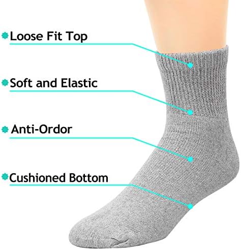 Falari 12-Pack Diabetic Socks Quarter Ankle Unisex Physicians Approved Socks (10-13, Gray)
