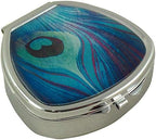 Houder Designer Pill Box - Decorative Pill Case with Gift Box - Carry Your Meds in Style (Peacock Feather)