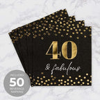 Masterpiece 40 And Fabulous Beverage Napkins / 50 Black 40th Birthday Cocktail Napkins With Shiny Gold Foil Accents / 4 3/4" x 4 3/4" Square Modern Confetti 3 Ply Party Napkin