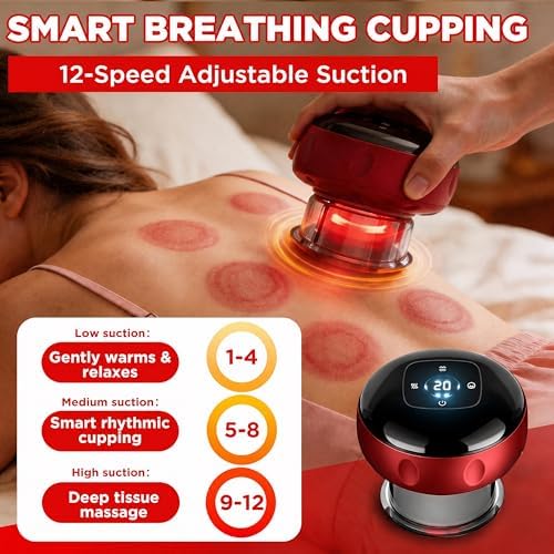 Smart Cupping Massager Device, 12-Level Dynamic Cupping Kit for Relaxing Massage Care, Electric Cupping Set for Muscle Relaxation, Adjustable Suction & Heat