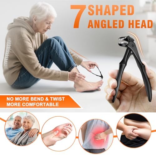 DRMODE Toenail Clippers for Thick Toenails for Seniors, Upgraded Long Handled Angled Head Toe Nail Clippers for Men Thick Nails with Wide Opening, Large Finger Nail Clippers Adult with Catcher