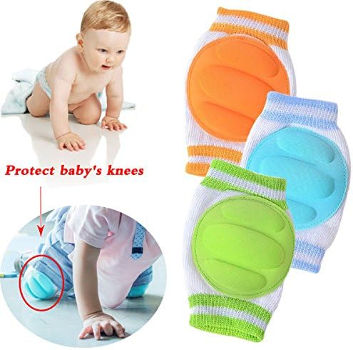 3 Pairs Baby Knee Pads for Crawling - Adjustable Breathable Waterproof Safety Protector, Elastic Knee Elbow Pads for Babies, Toddlers, Infants, Boys, Girls, Kids, Unisex (A)