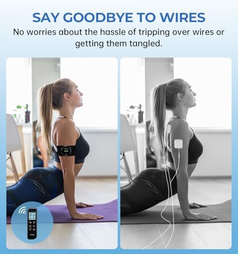 NURSAL Wireless TENS Unit Muscle Stimulator, Dual Host TENS EMS Machine for Pain Relief, 18 Modes 20 Intensity Remote Control Pulse Physical Electrotherapy for Back Shoulder Pain (2 Pads)
