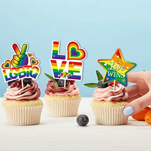 30pcs Gay Pride Cupcake Toppers LGBTQ Rainbow Party Supplies Cake Decoration Love is Love Cake Picks for Pride Day Party Favors Love Cake Decorations for Happy Pride Day Party Decorations Supplies