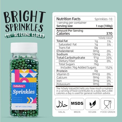 Green Sprinkles for Cake Decorating, 100g/3.5oz Edible Christmas Green Pearl Sprinkles Mix, Sugar Candy Pearls for Baking, Cookie Decorations and Cupcake Toppings, Wedding Party St Patrick Day Holiday Supplies