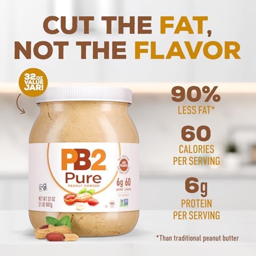 PB2 Pure Peanut Butter Powder - [2 lb/32 oz Jar] - No Added Sugar, No Added Salt, No Added Preservatives - 100% All Natural Roasted Peanuts - 6g of Plant-Based Protein