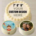 CUSTOM EDIBLE PHOTO CAKE TOPPER: Make Your Celebration Truly One-Of-A-Kind! Upload Your Photos for an Eye-Catching, Personalized Topper. Add a Burn-Away Topper or Photo Cup. 5", 6", 7", 8", or 9" rnd