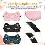 3Pcs Sleep Mask for Kids Cute Cat Sleep Mask for Kids, Silk Sleeping Eye Cover Adjustable Masks Funny Animal Night Eyeshade Cover Soft Comfortable for Women Men Sleeping Travel Nap Party Supplies