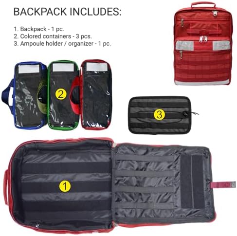 DERBY Tactical EMT Trauma Backpack 20L First Aid Medical Bag MOLLE Water Resistant Rescue Gear for Paramedic Firefighter Combat Medic Emergency Response Red