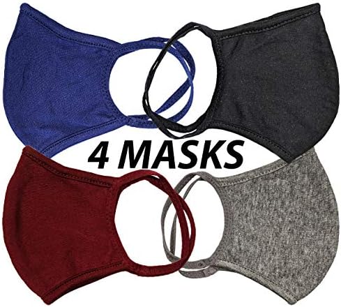 Universal Cloth Face Masks – Reusable Dust & Allergy Masks – 100% Cotton, 2 Layer, Washable, for Teens & Adults – Protects from Dust, Pollen, Pet Dander & More (Basics, Medium- Pack of 4)