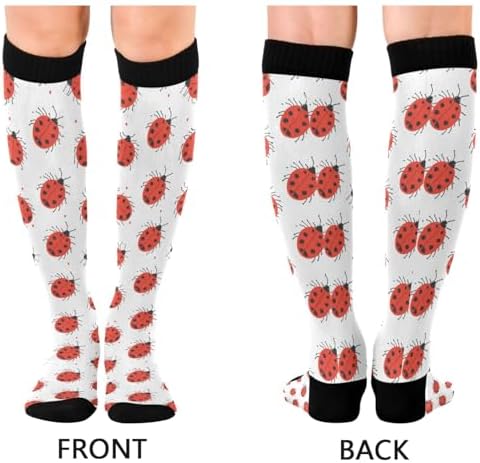 Red Ladybugs Pattern Compression Socks for Women Men, Circulation Long Knee High Socks Casual Stocking Athletic Tube Sport Sock
