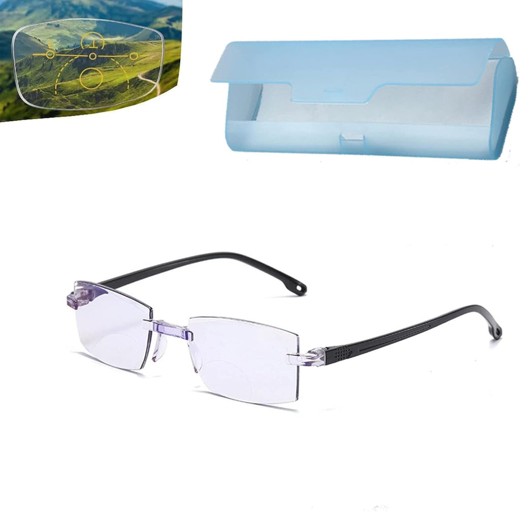 High Hardness Anti-Blue Progressive Far and Near Dual-use Presbyopic Reading Glasses (Black,+2.50 / (55-60))