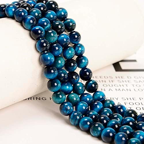 NCB 100PCS 8mm Natural Aquamarine Tiger's Eye Beads Gemstone Round Loose Stone Beads Spacer Beads for Jewelry Making with Crystal Stretch Cord (Aquamarine Tiger's Eye, 8mm 100Beads)