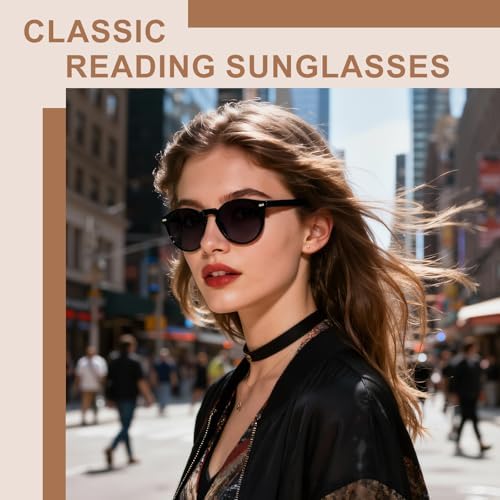 Round Sun Readers for Men & Women, Full Lens Reading Sunglasses with UV400 Protection & Spring Hinge
