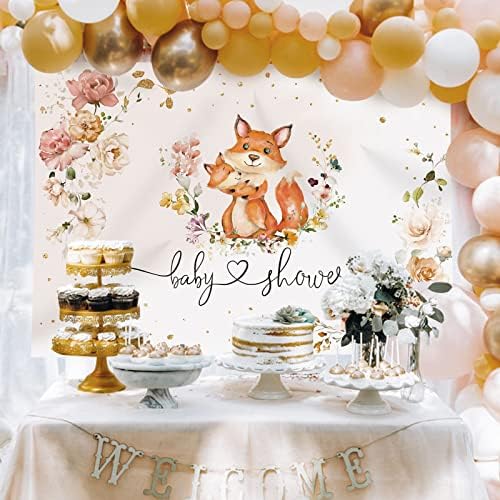 Fox Baby Shower Backdrop for Girls It's a Girl Flowers Photography Backdrops Pink Floral Animals Babyshower Background Cake Table Party Decorations Supplies Banners Photo Booth Props 7x5ft