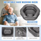 Inflatable Shampoo Basin, Portable Hair Washing Bowl with 360° Neck Support, Leak-Proof PVC Bedside Shampoo Tray for Bedridden Elderly Disabled Pregnant Post-Surgical Care(Grey)