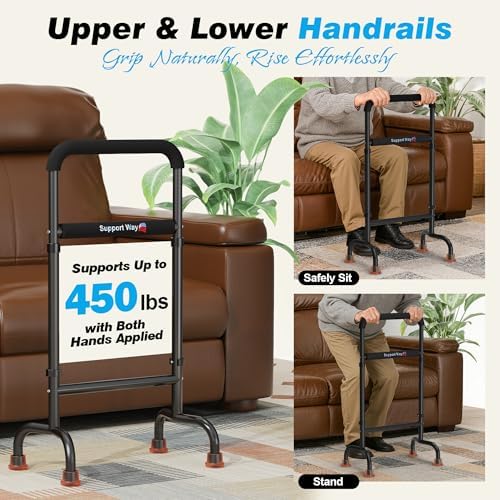 Heavy-Duty Stand Assist for Chair & Couch - Wide 17.5" Iron Base, Adjustable Height 29.5"-38.7", 450lb Capacity Mobility Aid for Seniors & Recovery