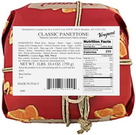 Vergani Classic Panettone, Pack of 1 - Artisan Holiday Bread, Festive Dessert, Premium Gift, Traditional Baked Loaf - 750g (1.65 lb) x1