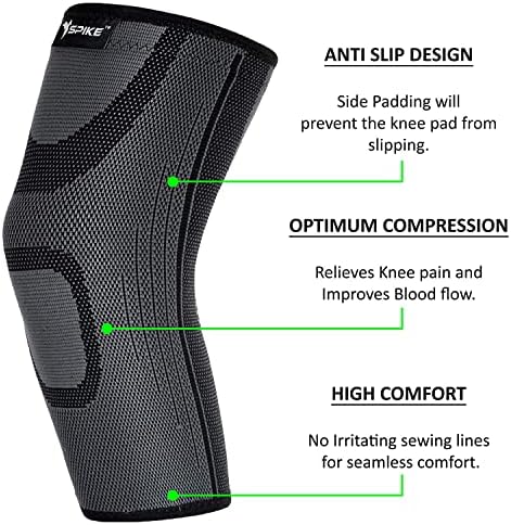 SPIKE Knee Cap Brace Support for Knee pain relief, Gym running, Cycling, Jogging for both Men and Women Pair (Black, Large)