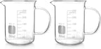 QWORK Beaker with Handle, 250ml/8.45oz, Measuring Cup, Borosilicate Glass, Beaker Mug with Pouring Spout, 2 Pack