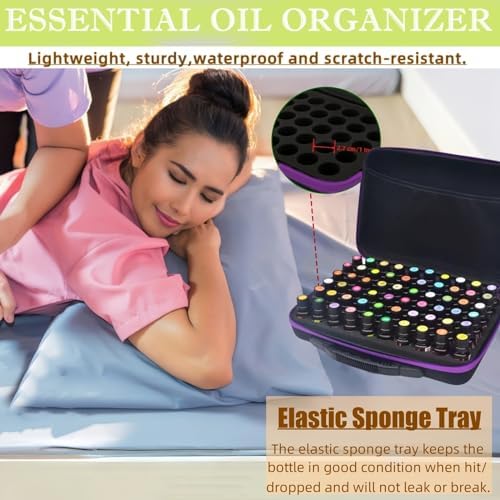 BLIRITEL 60 Bottles EVA Essential Oils Organizer, Hard Shell Essential Oil Storage Carrying Case, Essential Oils Holder Traveling Bag with Foam Insert, Holds 5ml,10ml,15ml Essential Oils (Purple)